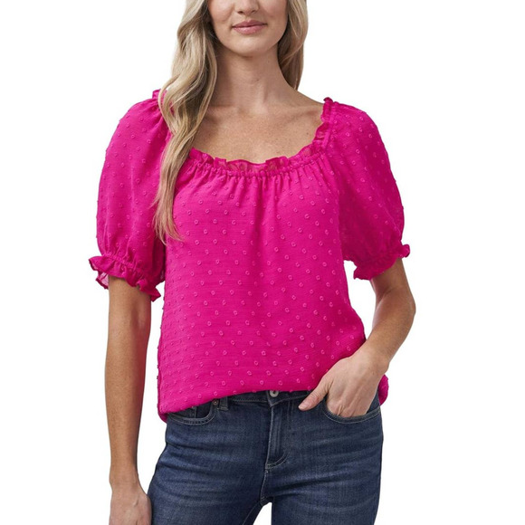 NWT CeCe Bright Rose Swiss Dots Blouse Top Women's Size 2X - Picture 1 of 13